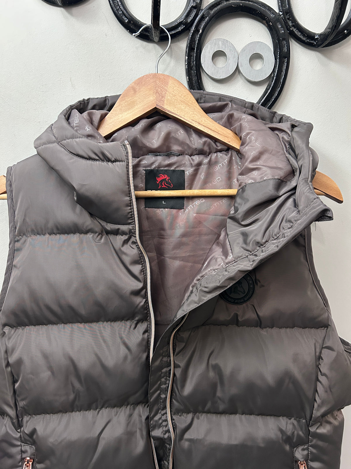 Tempo Taupe Hooded Vest Large-Vest-Consignment-Evolution Equestrian Co.