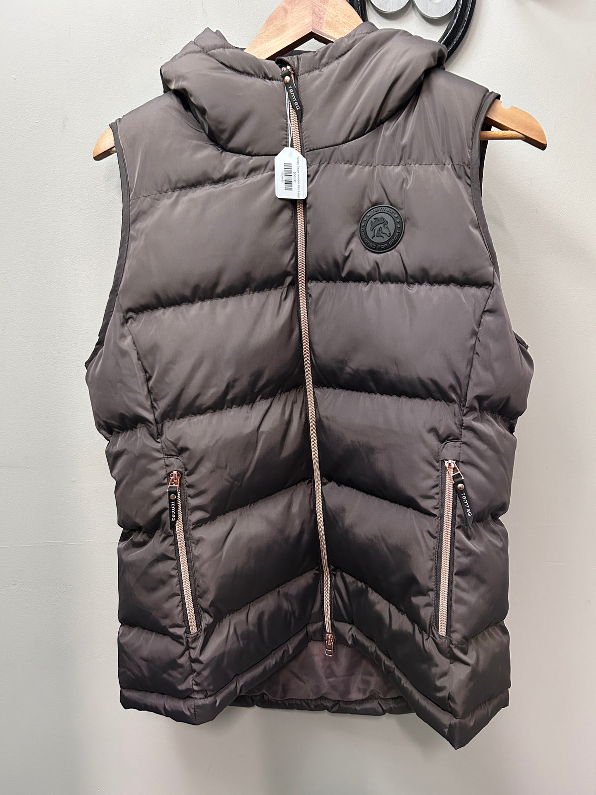 Tempo Taupe Hooded Vest Large-Vest-Consignment-Evolution Equestrian Co.