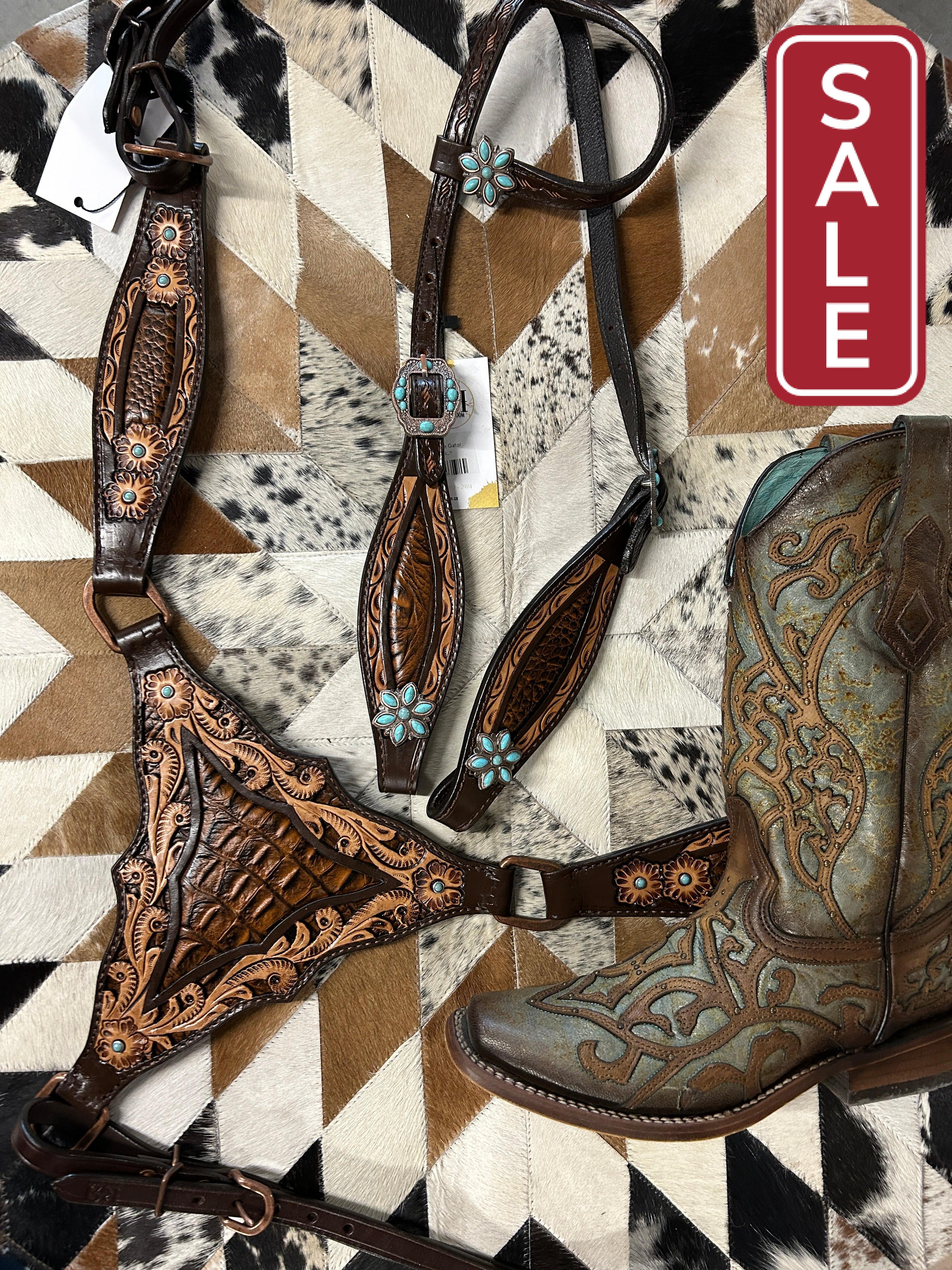 The Rodeo Room Turquoise Gator Tack Set-Western Headstall-The Rodeo Room-Evolution Equestrian Co.