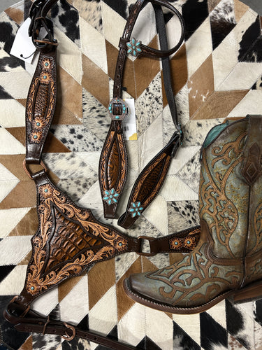 The Rodeo Room Turquoise Gator Tack Set-Western Headstall-The Rodeo Room-Evolution Equestrian Co.