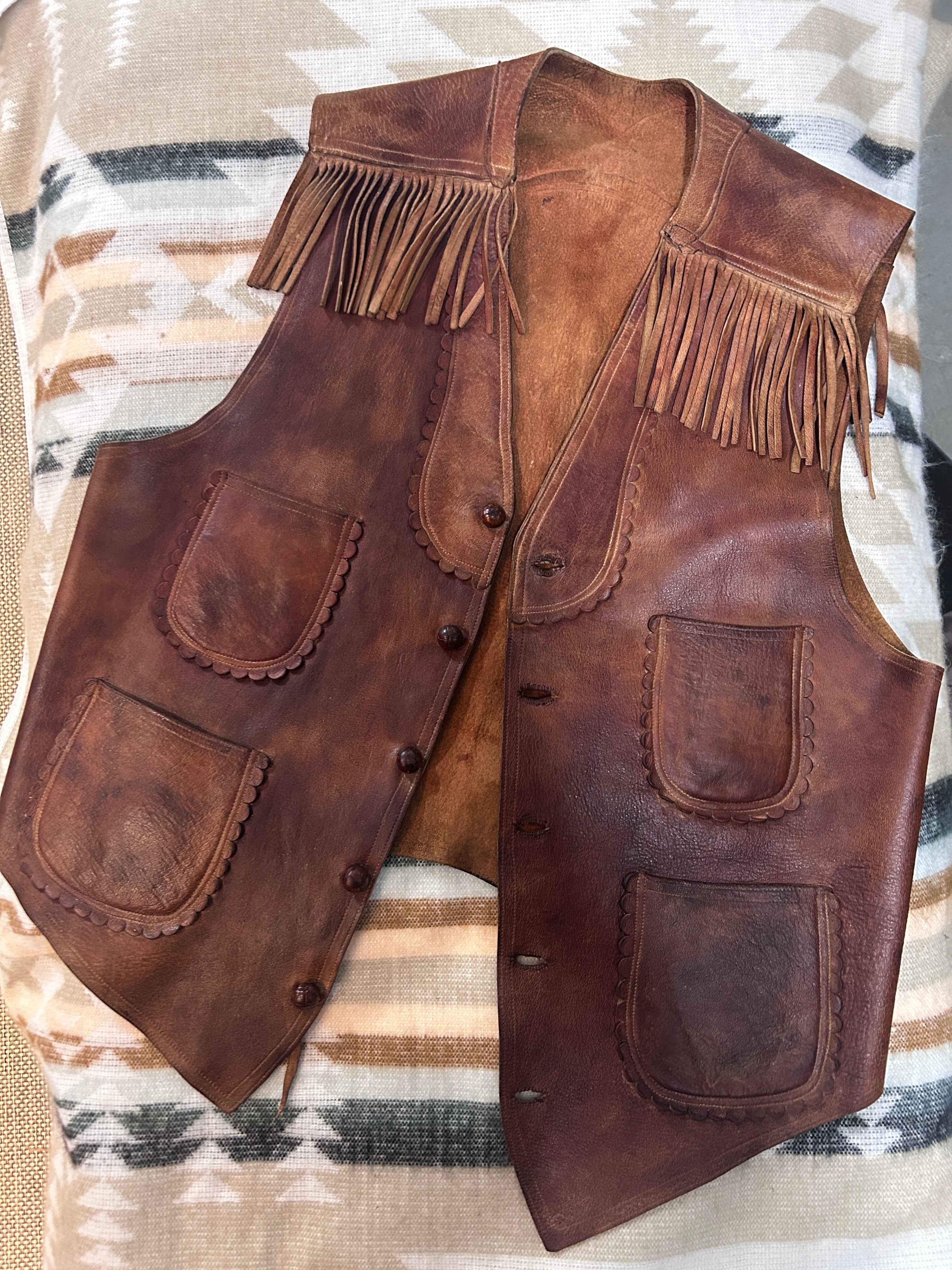 Vintage Handmade Leather Vest with Fringe-Vest-Consignment-Evolution Equestrian Co.