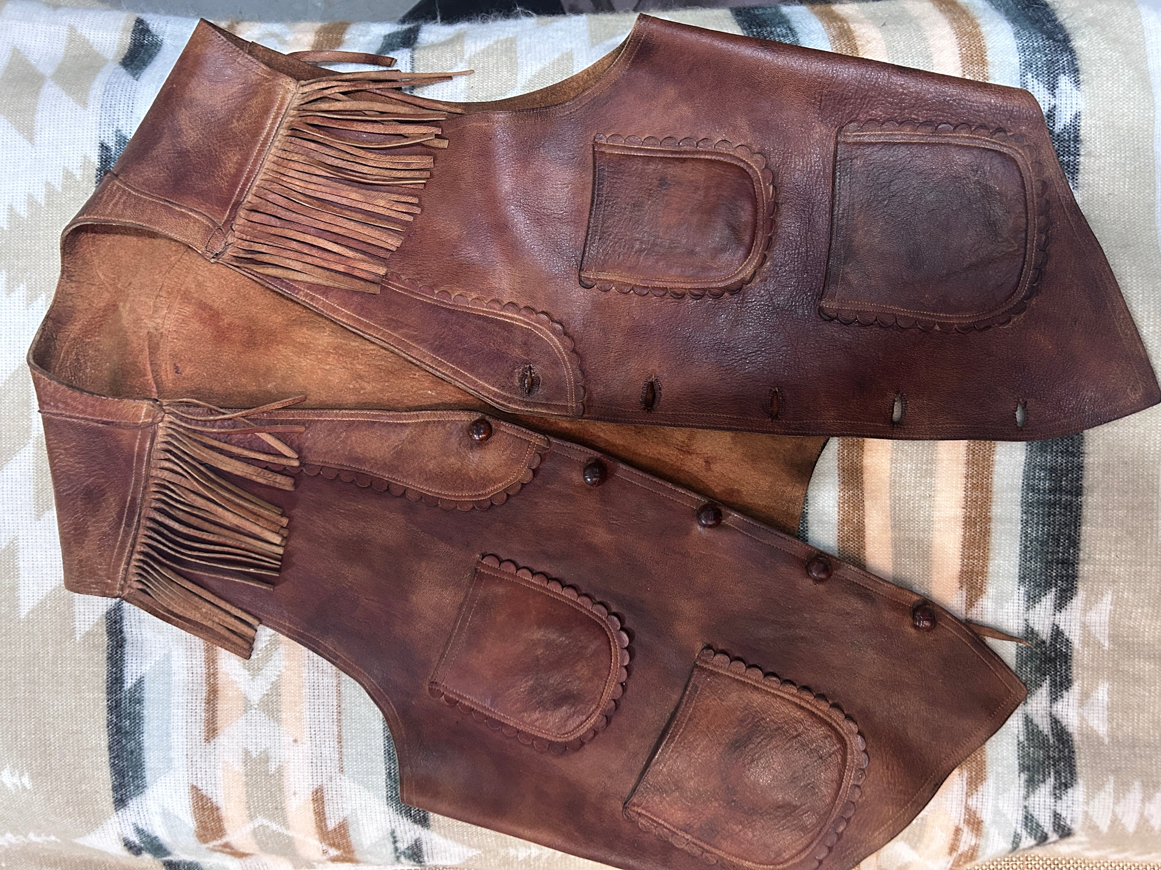 Vintage Handmade Leather Vest with Fringe-Vest-Consignment-Evolution Equestrian Co.