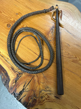 Load image into Gallery viewer, Vintage Leather Bull Whip with Wooden Handle-Home Decor-Consignment-Evolution Equestrian Co.
