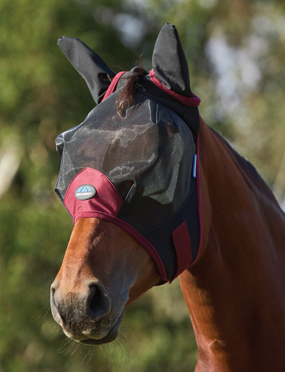 Fine Mesh Fly Mask With Ears Burgundy XXSmall-Fly Mask-Consignment-Evolution Equestrian Co.