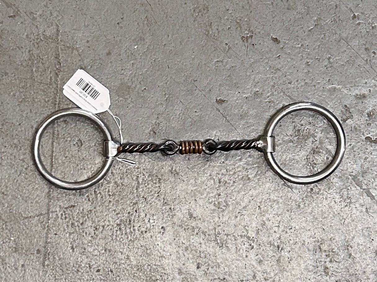 Western Loose Ring Snaffle with Sweet Iron Twist and Rollers 5.5"-Bit-Consignment-Evolution Equestrian Co.