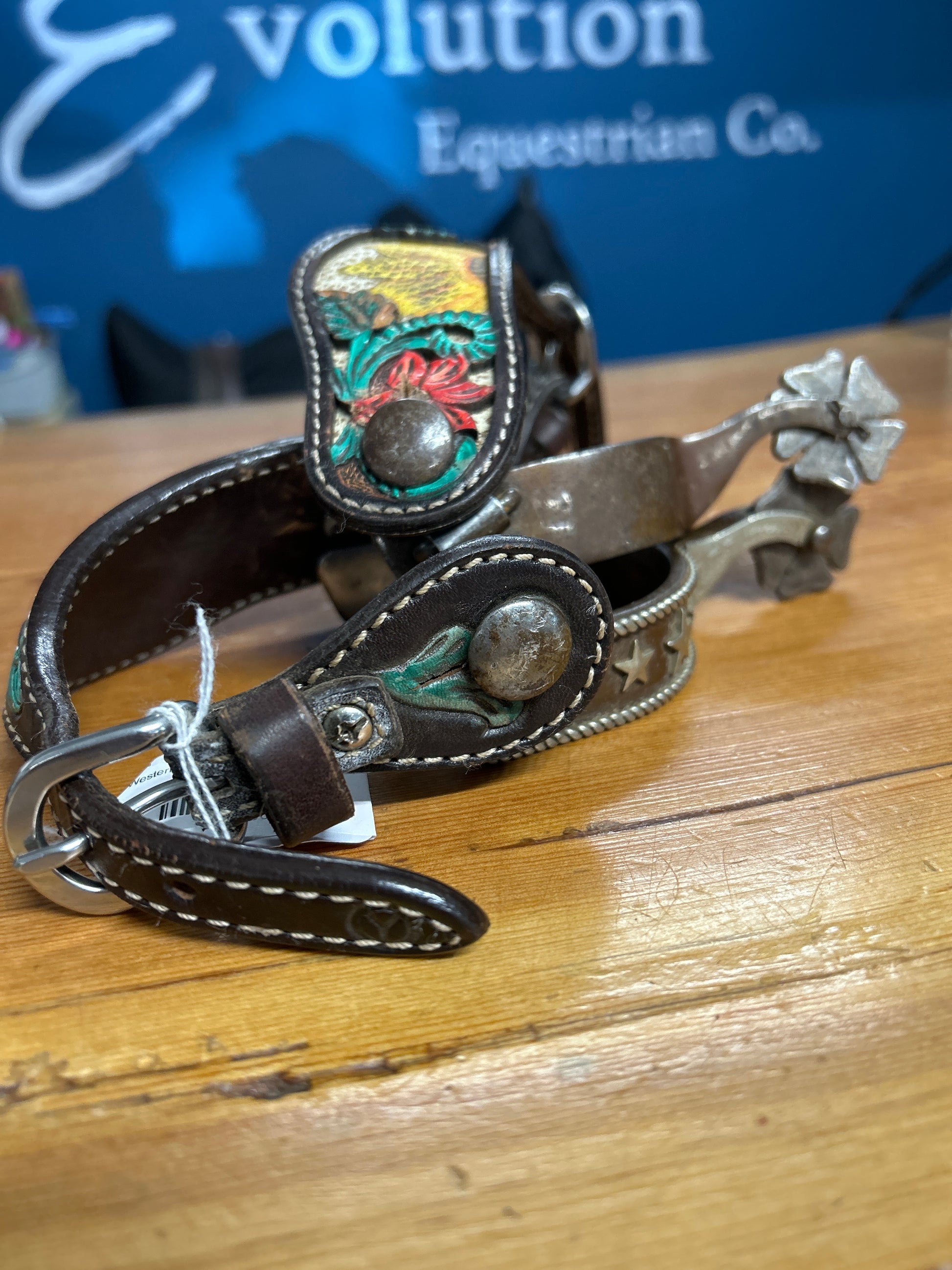 Western Spurs with Sunflower Straps-Western Spurs-Consignment-Evolution Equestrian Co.