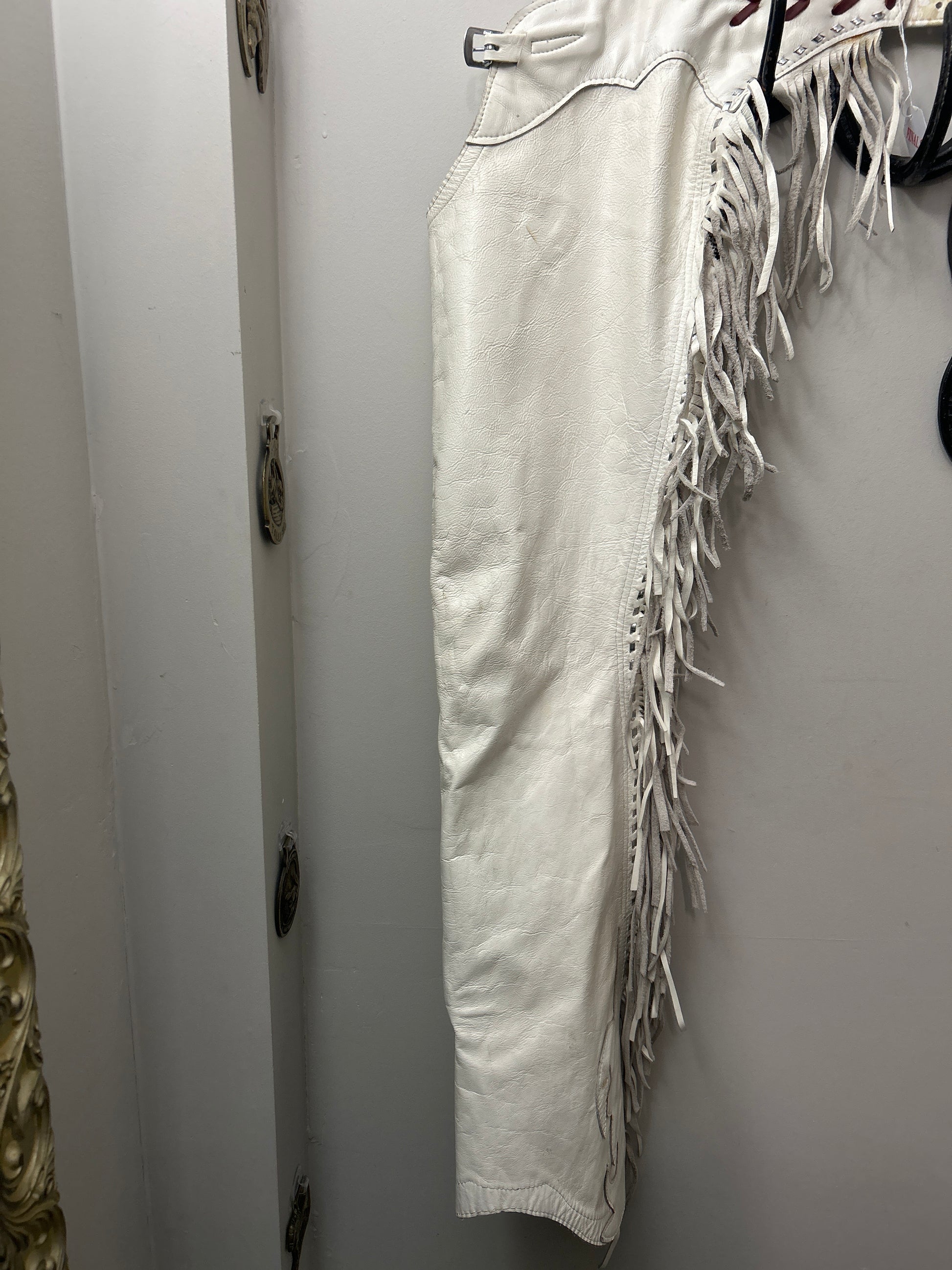 White Leather Western Chaps-Chaps-Consignment-Evolution Equestrian Co.