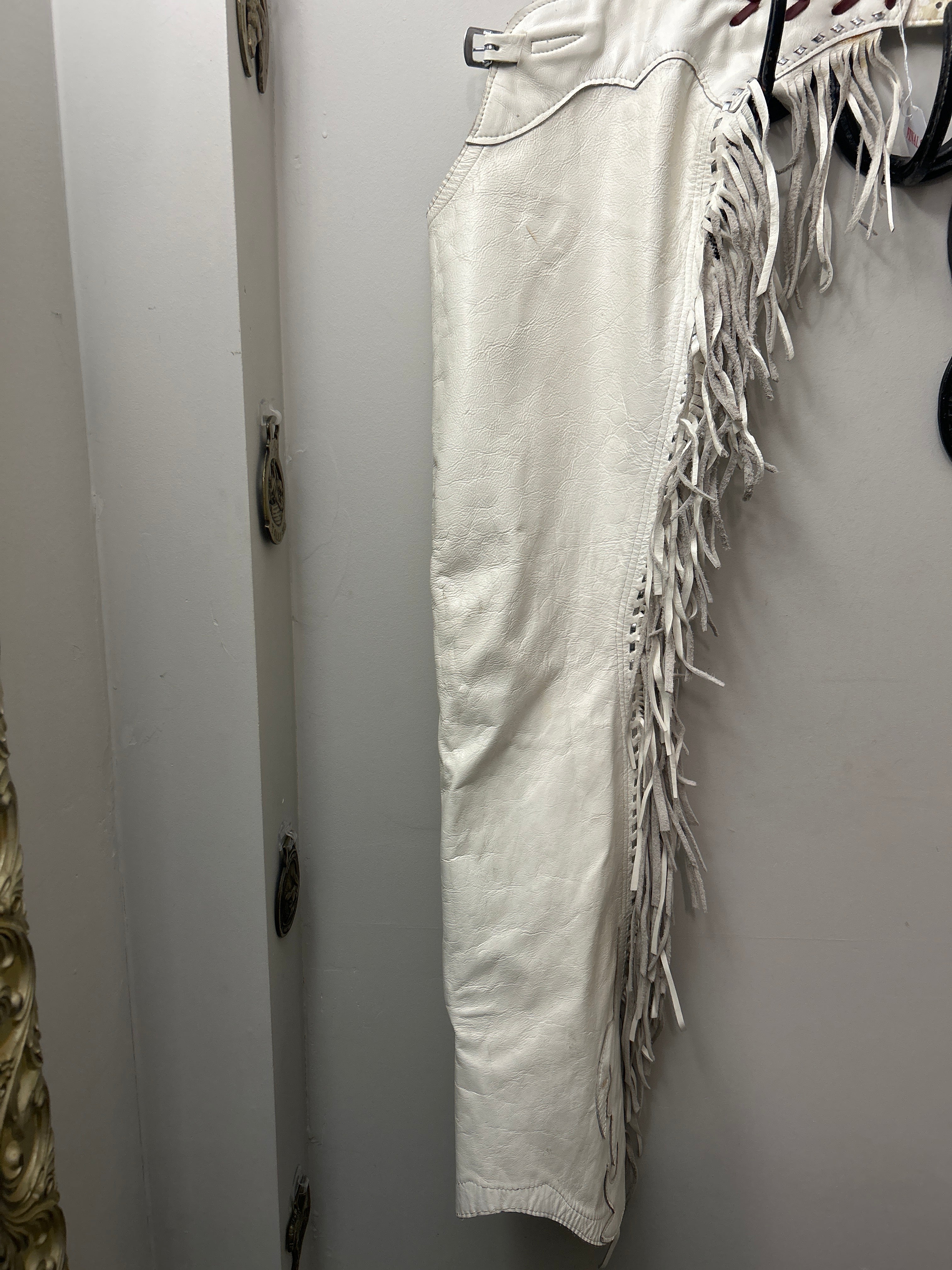 White Leather Western Chaps-Chaps-Consignment-Evolution Equestrian Co.