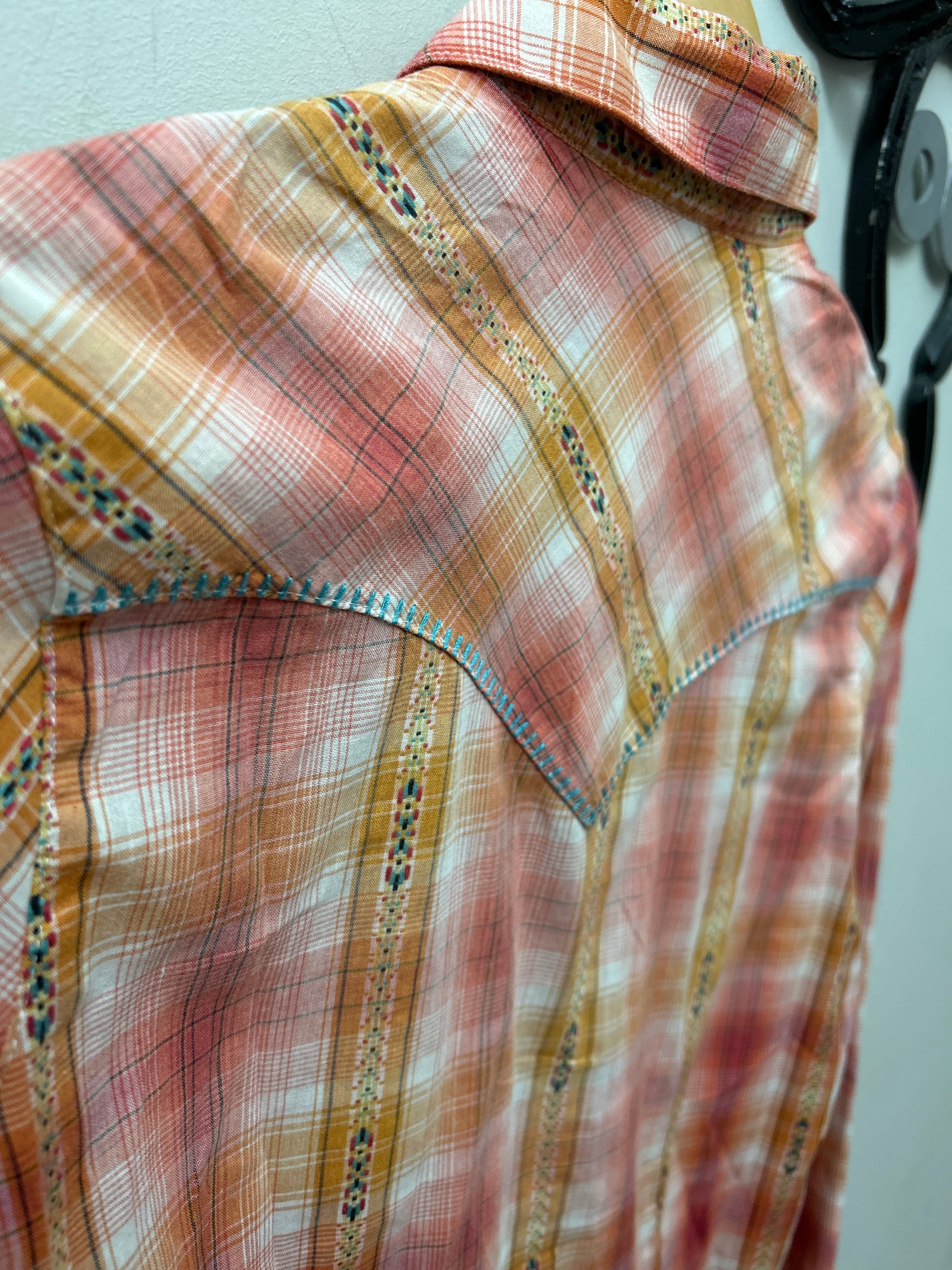 Wrangler Western Shirt Orange and Red Plaid XS-Apparel-Consignment-Evolution Equestrian Co.
