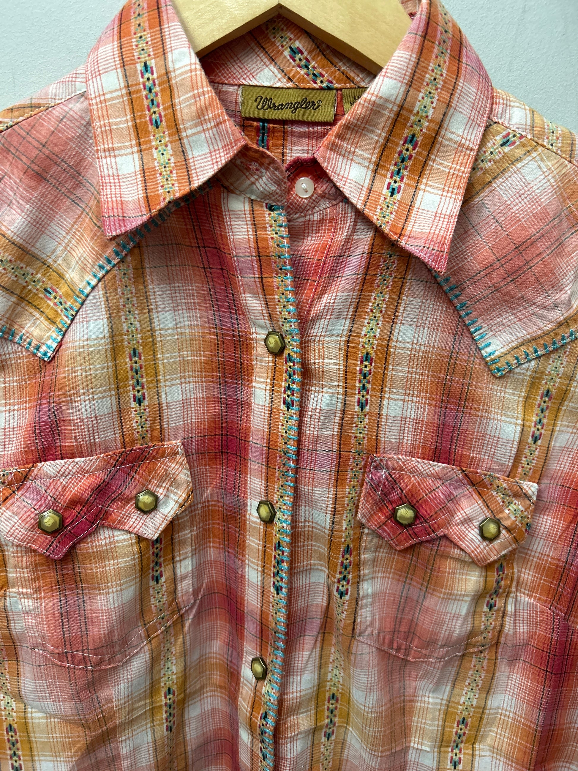 Wrangler Western Shirt Orange and Red Plaid XS-Apparel-Consignment-Evolution Equestrian Co.