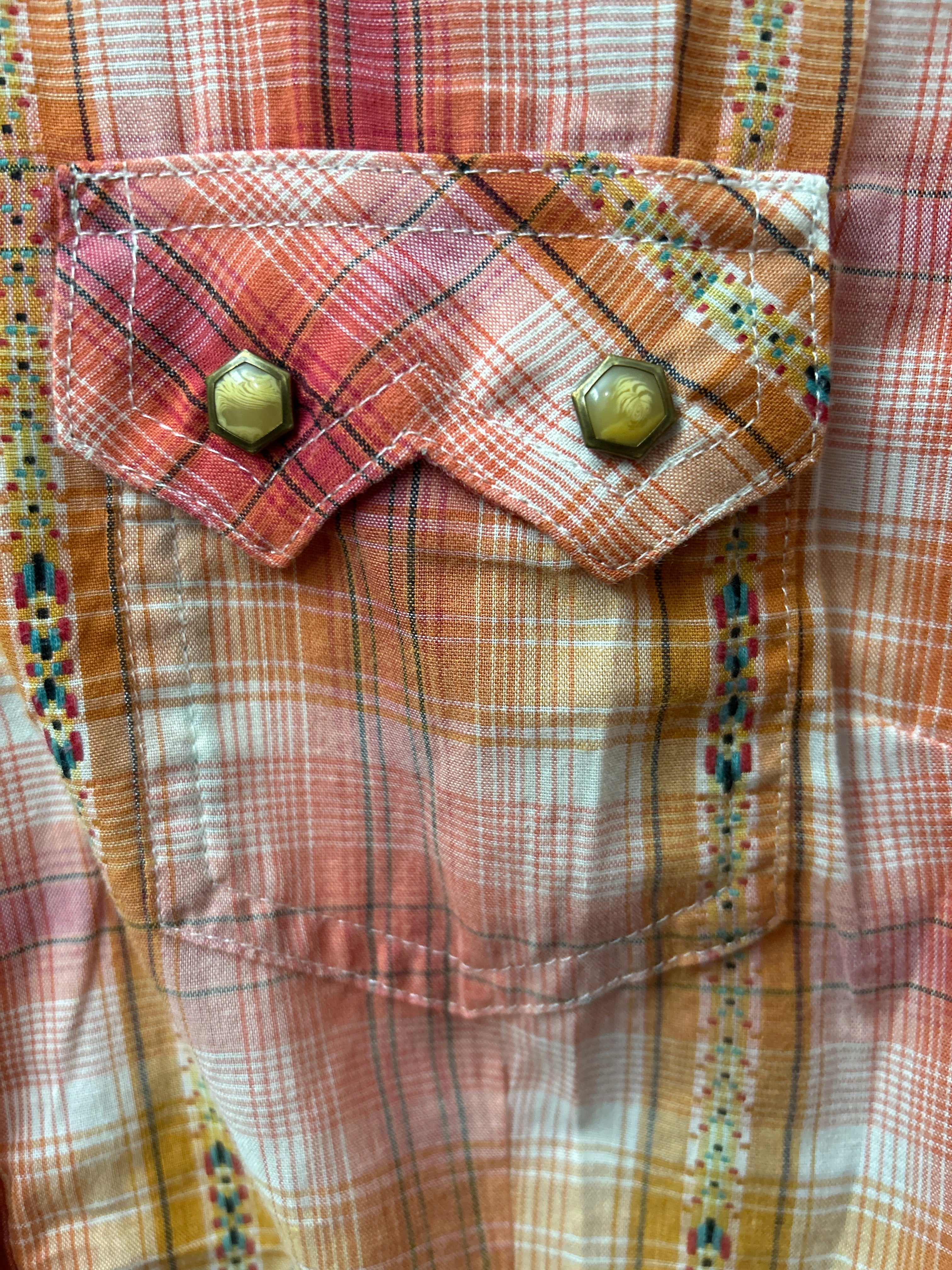 Wrangler Western Shirt Orange and Red Plaid XS-Apparel-Consignment-Evolution Equestrian Co.