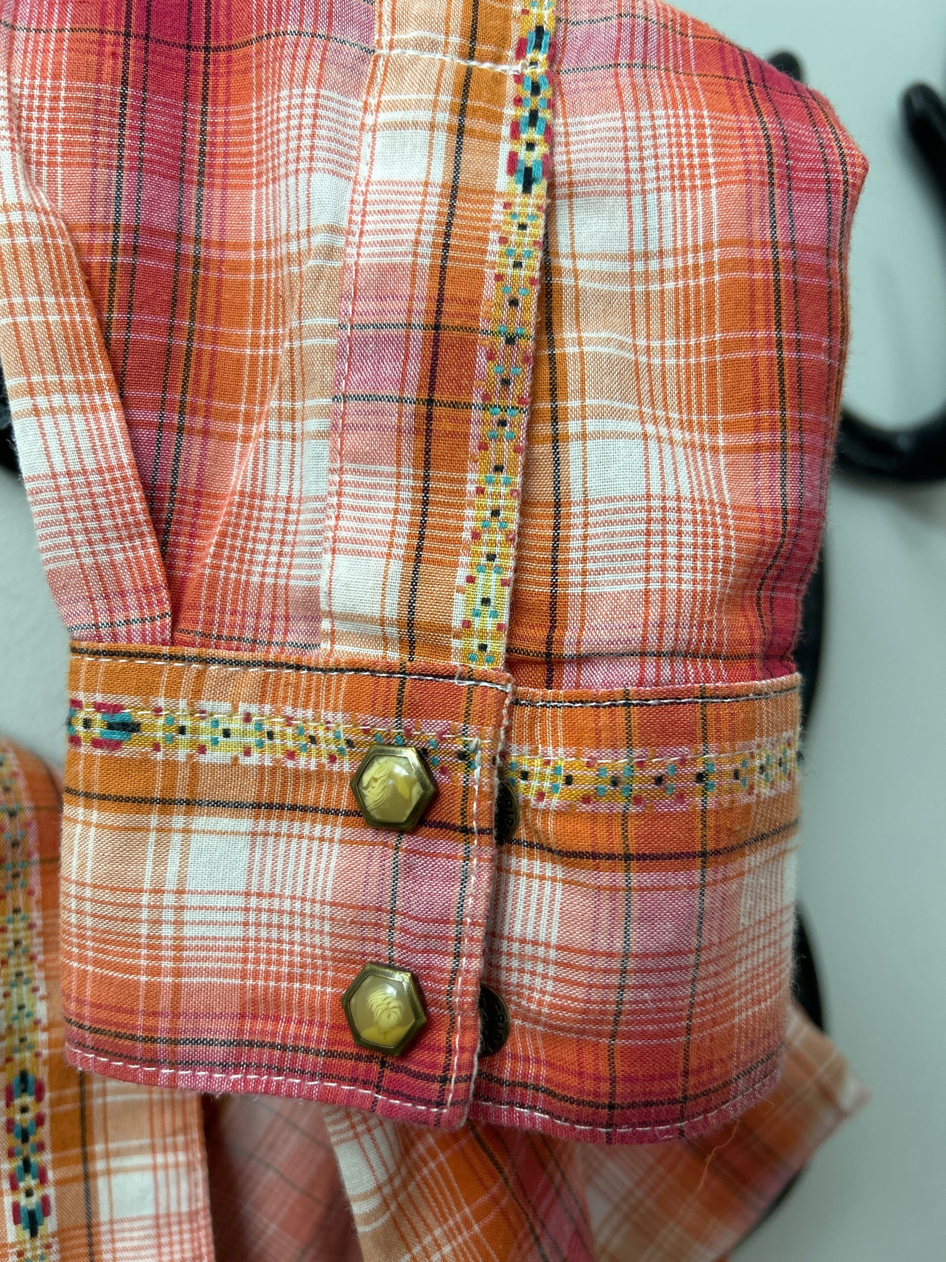 Wrangler Western Shirt Orange and Red Plaid XS-Apparel-Consignment-Evolution Equestrian Co.