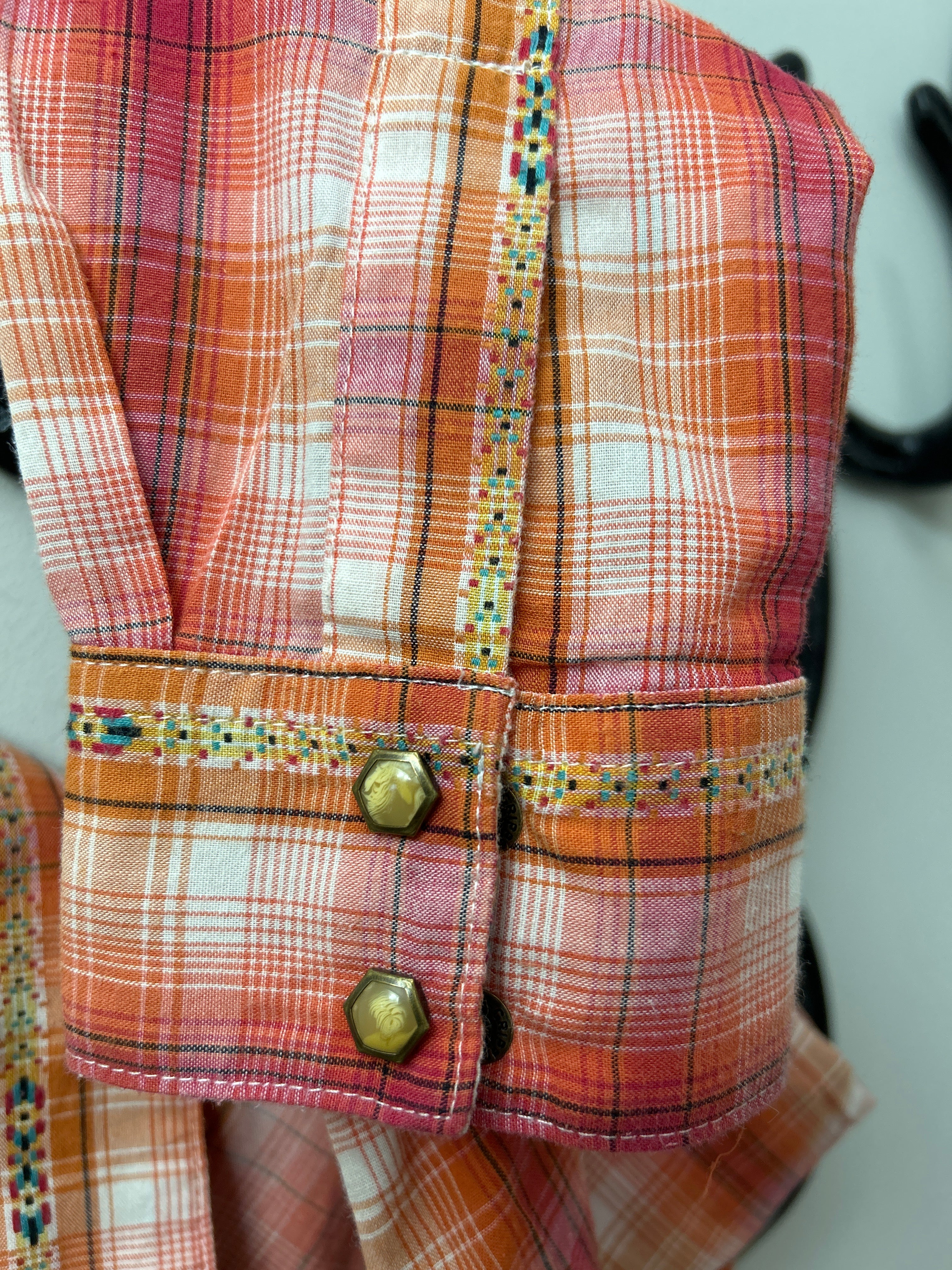 Wrangler Western Shirt Orange and Red Plaid XS-Apparel-Consignment-Evolution Equestrian Co.