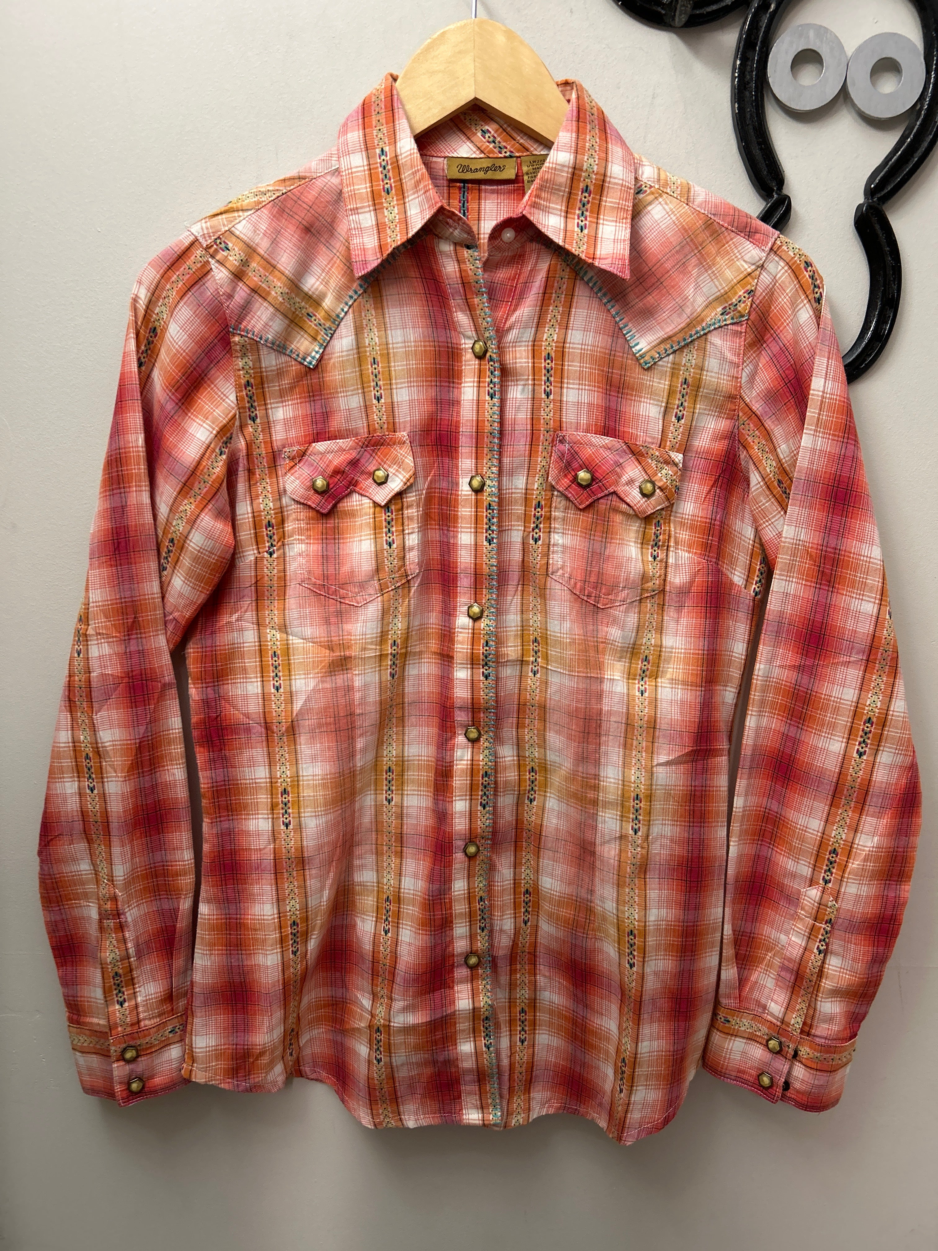 Wrangler Western Shirt Orange and Red Plaid XS