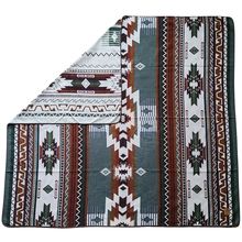 Load image into Gallery viewer, Patterned blanket with tribal design on a white background
