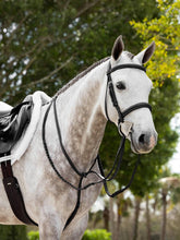 Load image into Gallery viewer, LeMieux Hunter Leather Laced Reins Black
