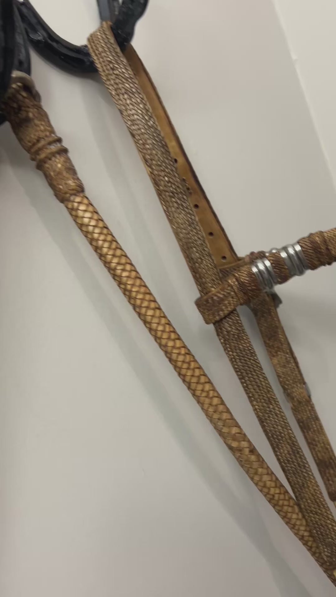 Load video: Traditional Peruvian Paso Rawhide Bridle with Roller Bit