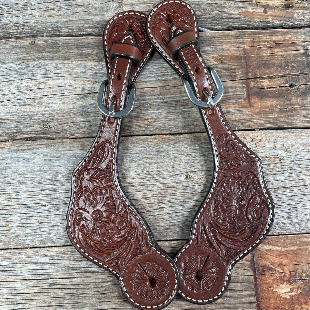 Rodeo Drive - Medium Oil Floral Tooled Spur Straps