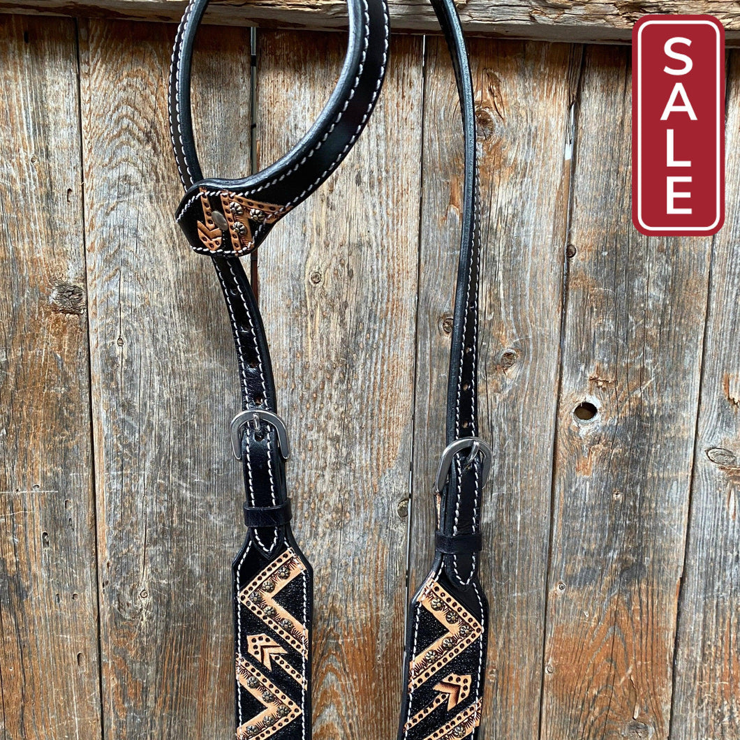 Rodeo Drive - Two Tone Feather & Arrow Studded One Ear Headstall-Western Headstall-Rodeo Drive-Evolution Equestrian Co.